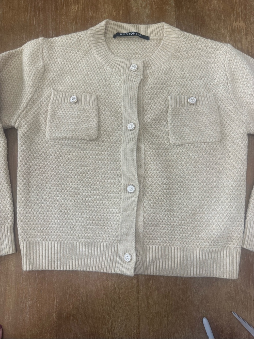 Cream Textured Button-Front Cardigan